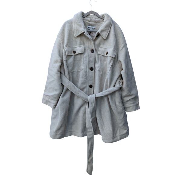 Shirt Jacket Shacket Winter Coat Trench Ava Viv Robe‎ Removable Belt 4X Oatmeal - Picture 1 of 10